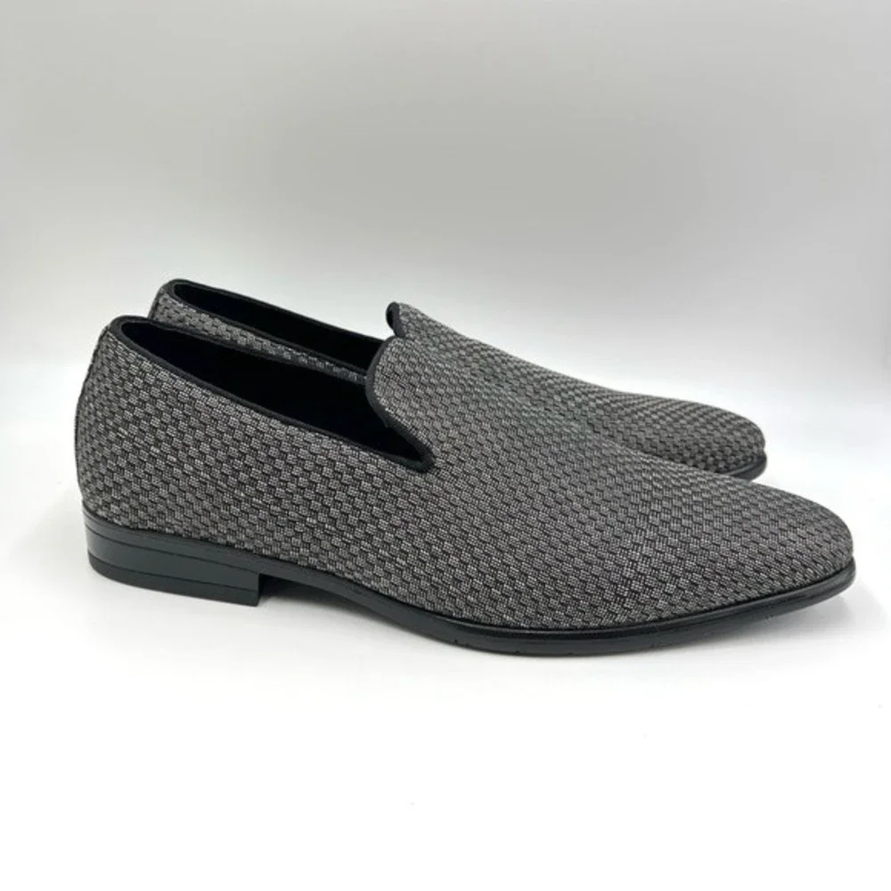 9.5W 9.5 W WIDE Stacy‎ Adams Saville Black Gray Silver Slip On Loafers Shoes